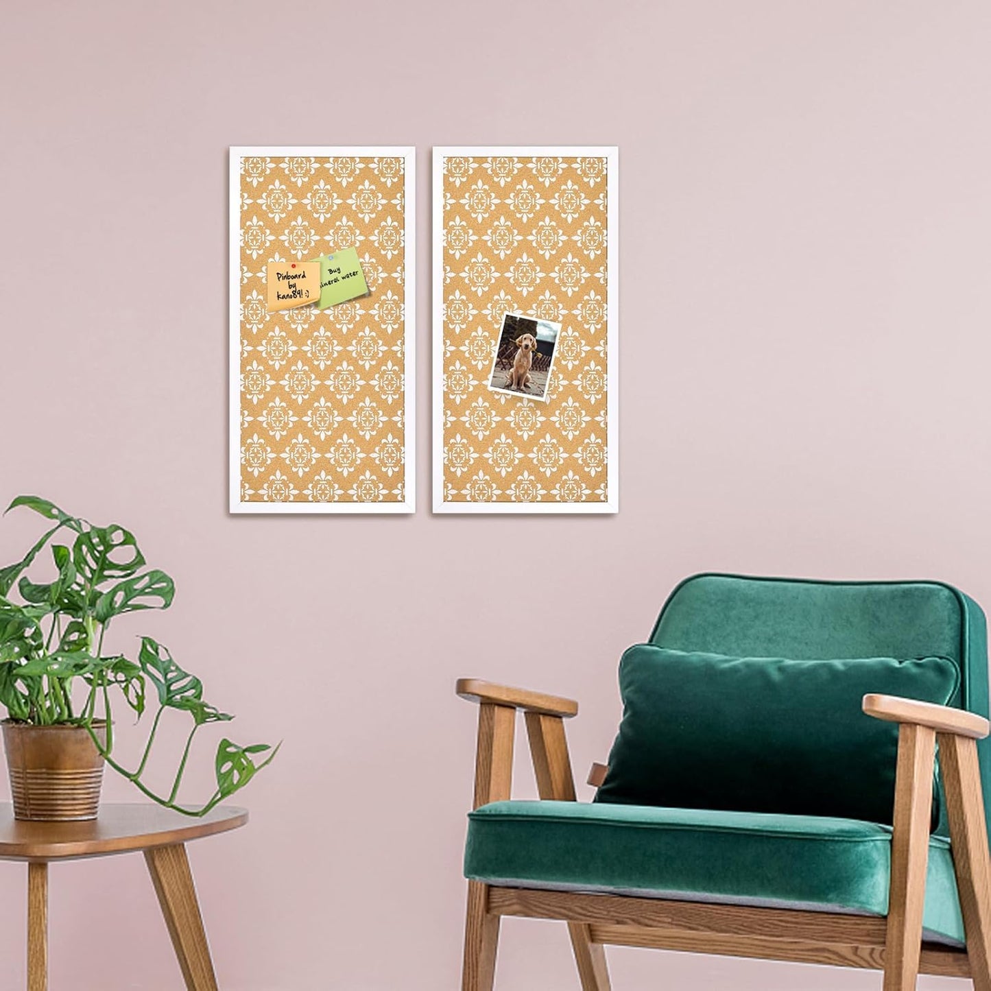 Decorative Cork Board for Walls, Bulletin Board with White Floral Print, White Framed Pin Board Vision Board for Office School Bedroom and Dorm Room with Pins, Screws(3060,1pc)