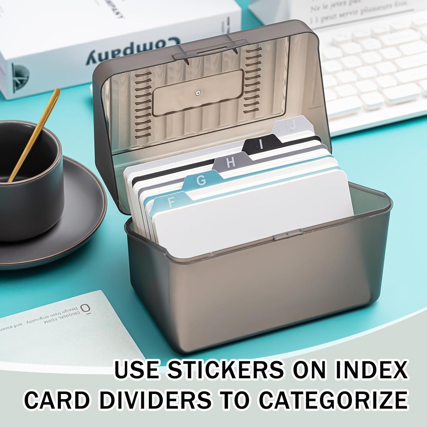 Harloon 52 Pcs Dry Erase Index Card Guide Set Include 50 Index Card Dividers 2 Number Alphabet Sticker with Tabs Photo Dividers for Office Business Back to School Supplies(4 x 6 Inch,Modern Blue)