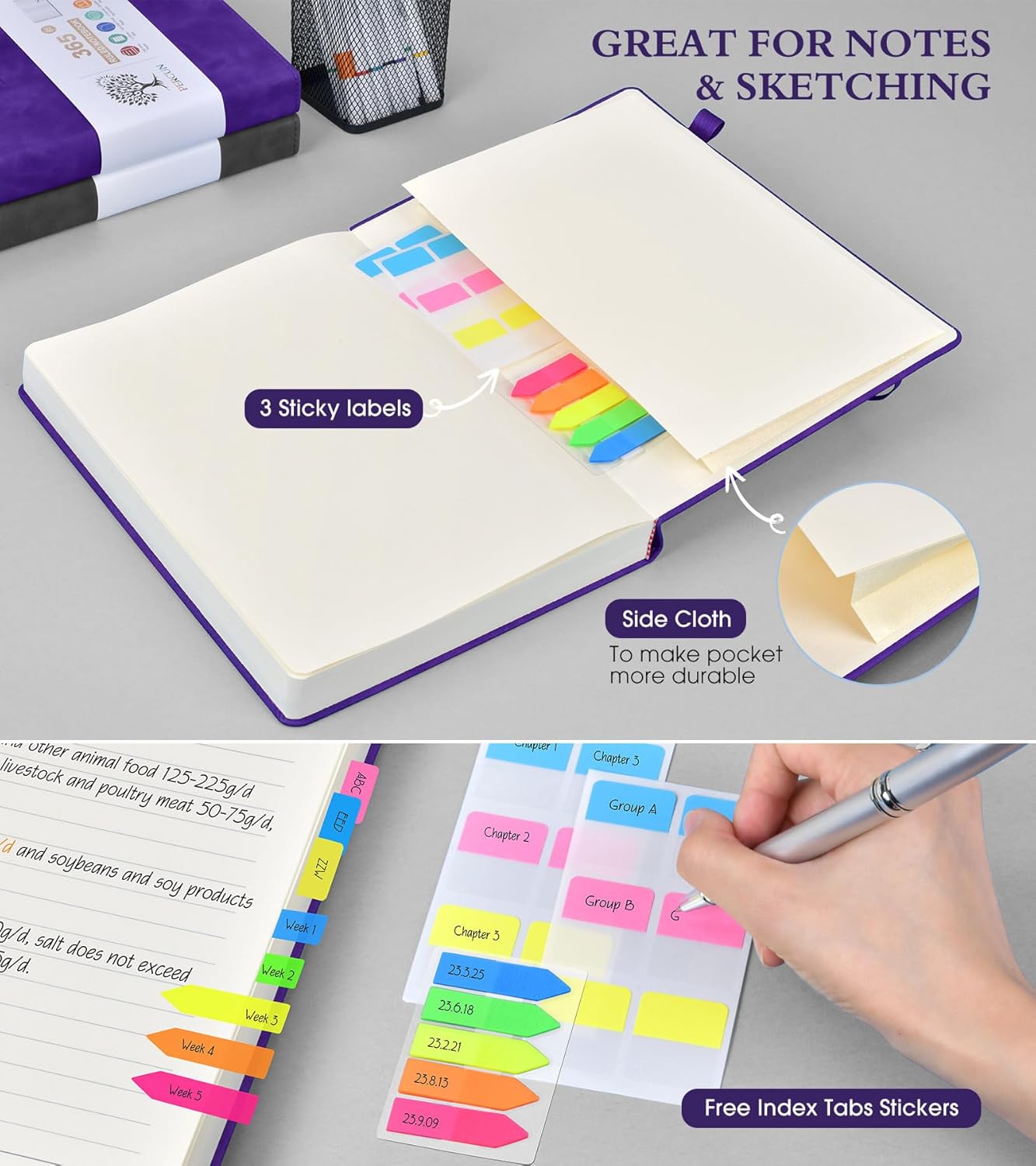 A5 Lined Journal Notebook - 365 Page Leather Journals for Writing Women & Men，Hardcover Notebook with 100Gsm Thick Pages，Daily Diary for Travel, Work，School，Note Taking，College Ruled (5.9" x 8.5")