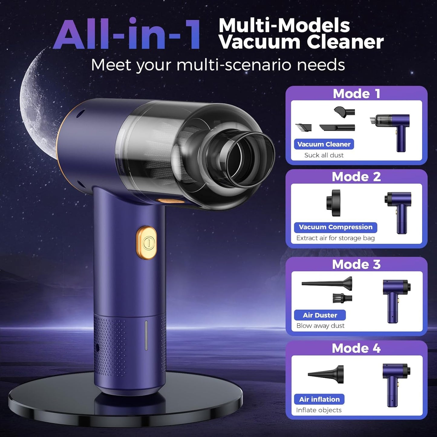 Handheld Car Vacuum Portable Cordless,18000PA High Power Vacuum Cleaner with Brushless Motor.7 in 1 Mini Hand Held Vacuum Rechargeable AirDuster/Blower for Car,Home,Ofice,Pet