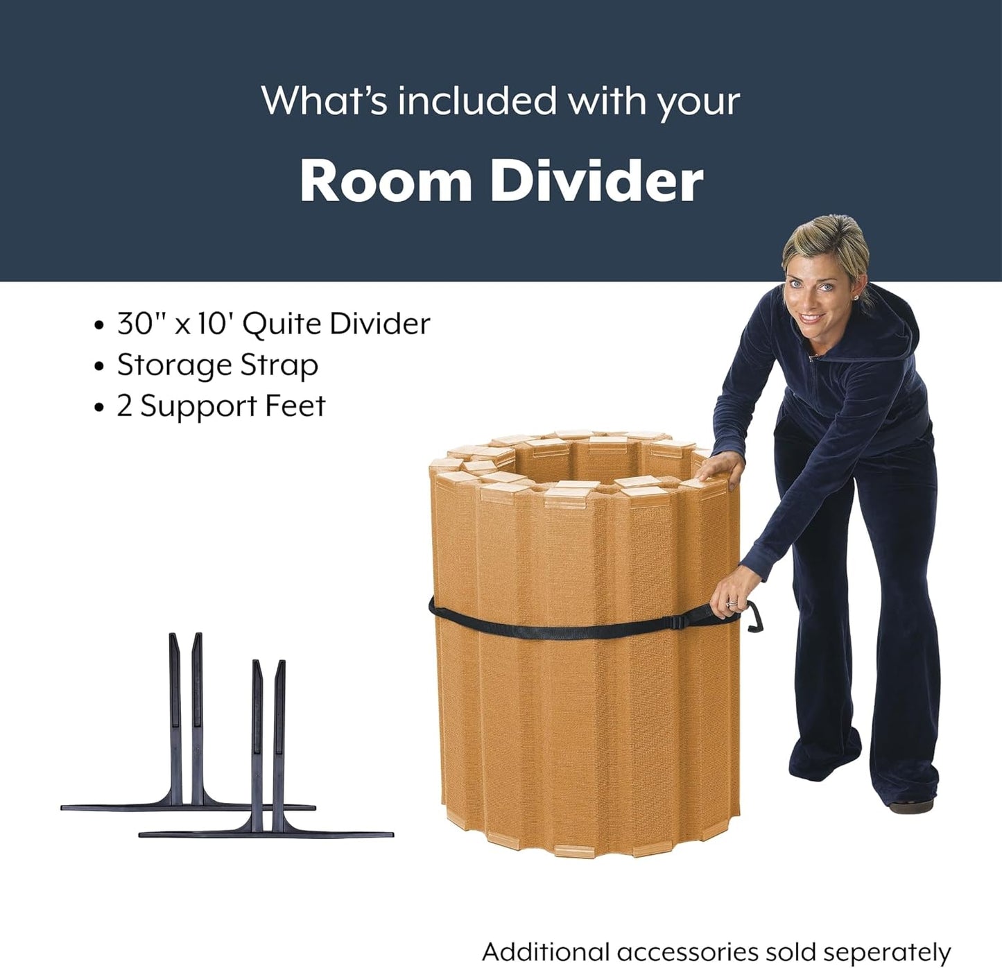 Children’s Factory 30" x 10' Quiet Divider With Sound Dampening Panels, Freestanding Room Divider Wall, Natural Tan