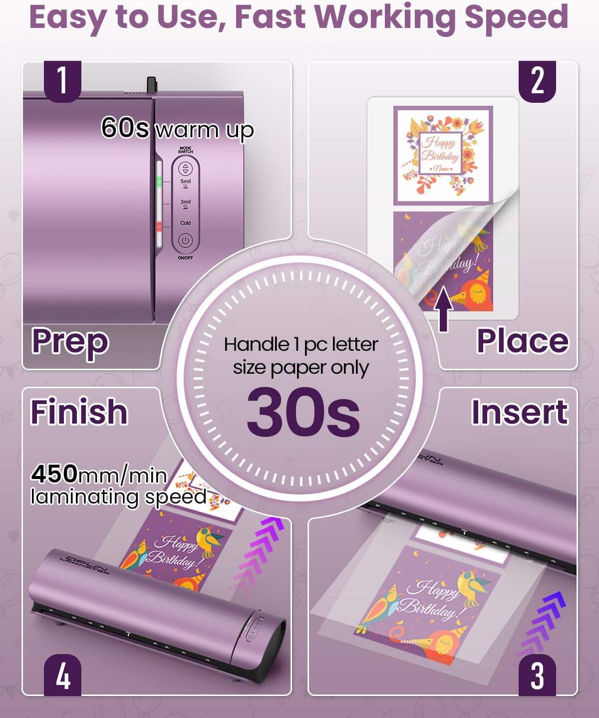 Office Presentation Laminator Machine 11x17 with Laminating Sheet A3/A4/A5, 3/5 Mil Thermal Cold Laminating Machine 13 inch Wide, 60s Warm-Up Lamination Machine, Personal Laminate Machine (Purple)