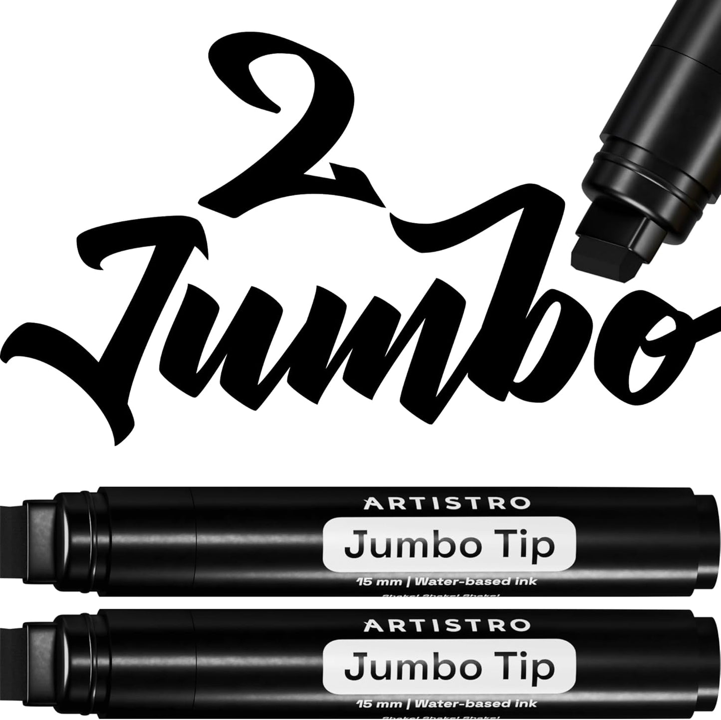 ARTISTRO 2 Black Acrylic Paint Markers - 15mm Jumbo-Tip Paint Pens - Perfect for Crafting, Art Projects, & More