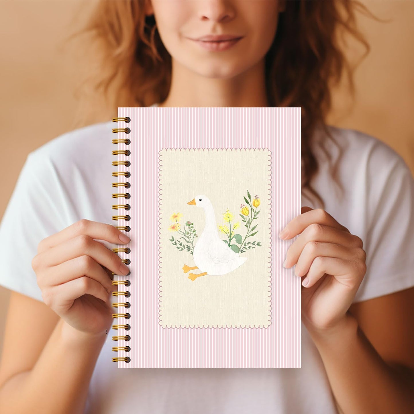 Guymn Pink Floral Goose Notebook, Preppy Aesthetic Goose Journal for Kids Girls, Geese Animal Lover Gifts Hardcover Spiral Notebooks Journals 5.5x8.3 Inch