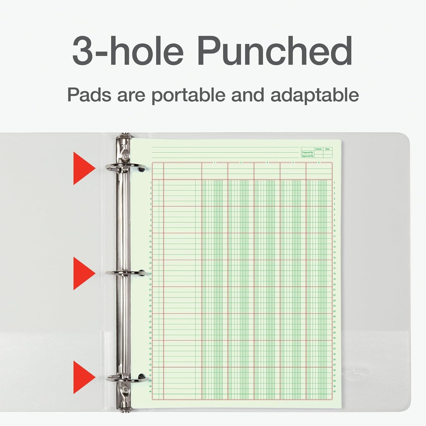 Adams Columnar Analysis Pad, 5 Column Ledger, 8.5" x 11", 100 Pages (50 Sheets), Green, 3 Hole Punch, for Accounting, Bookkeeping & Data (ACP85115)