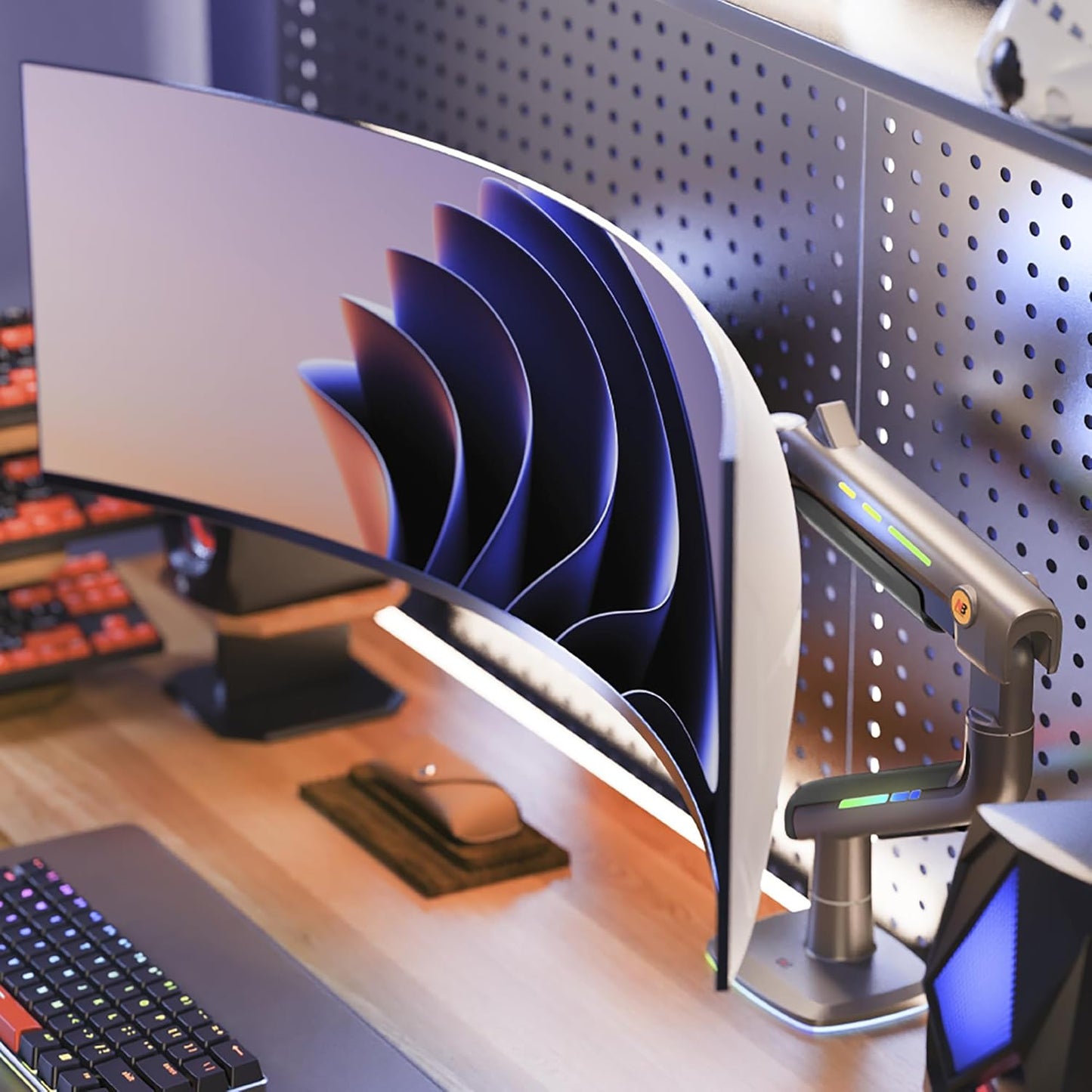 NB Gaming Monitor Arm for Screen up to 60 inches, Holds 44 lbs(20 kg), VESA 75/100, RGB Light, Heavy Duty Monitor Stand, Aluminum Ultrawide Screen Mount Height Angle Adjustable Grey Black