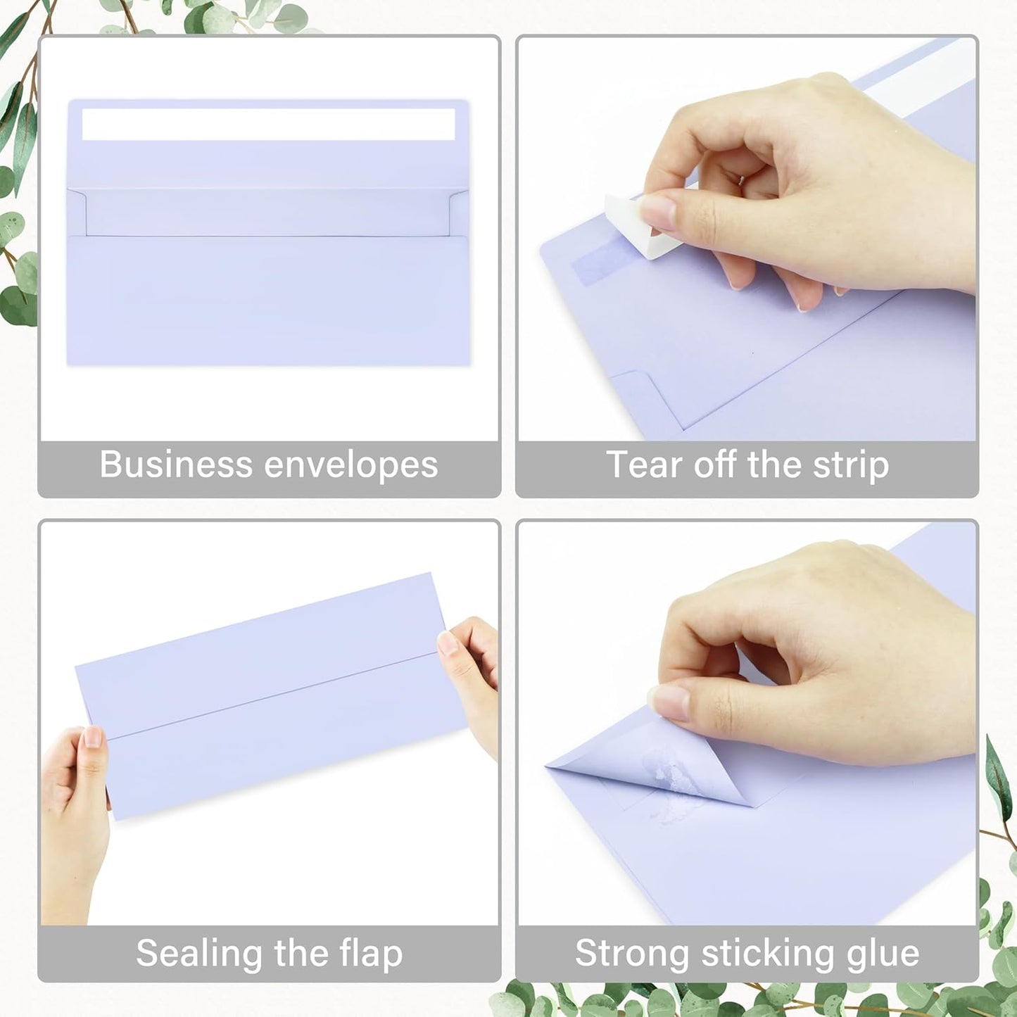 50 Pack #10 Business Envelopes, Self Seal Standard Lavender Envelopes for Secure Business & Legal Mailing, Office, Checks, Letter, Invoices, 4 1/8 x 9 1/2 Inches
