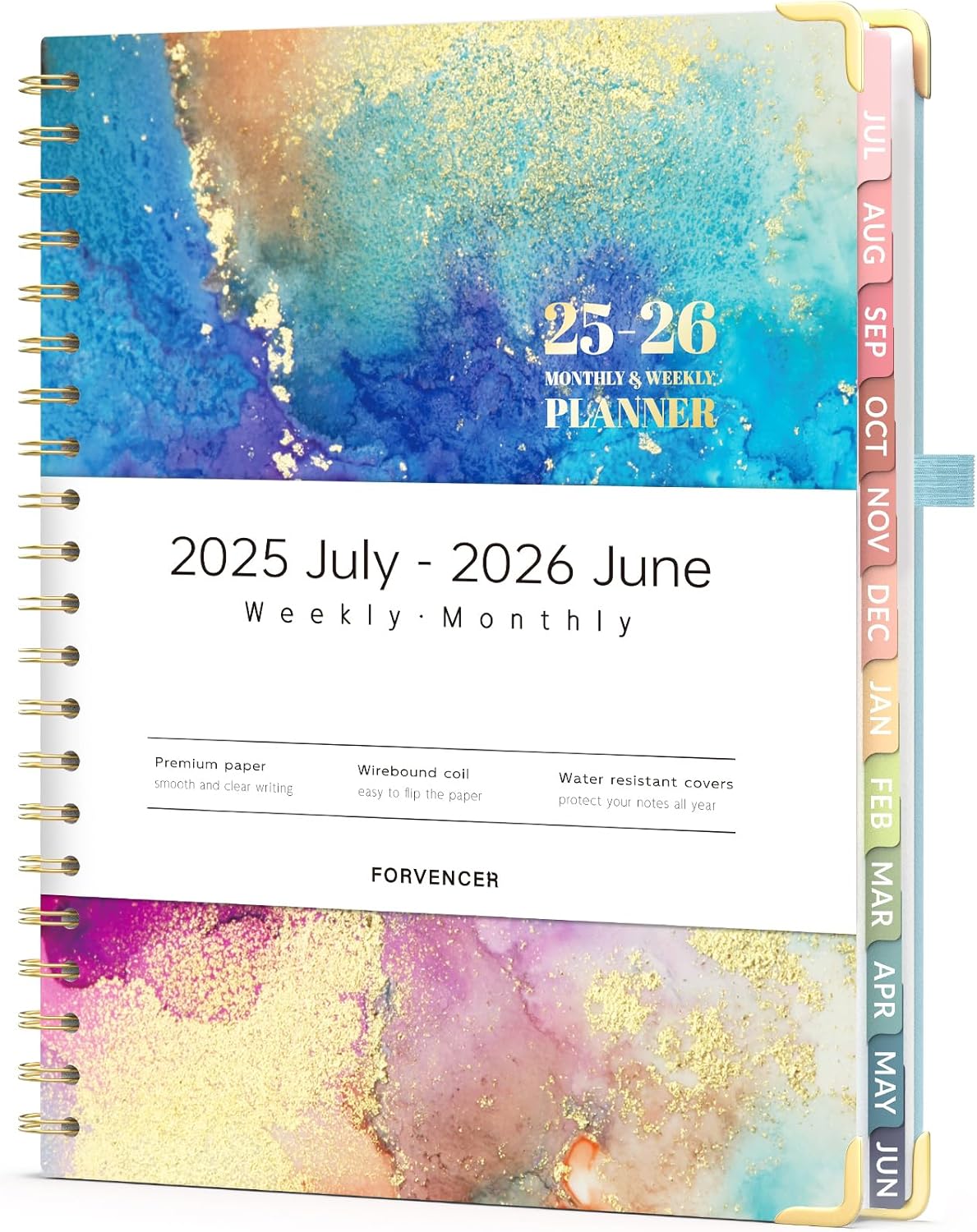 Forvencer Academic 2025 -2026 Planner, July 2025- Jun 2026, Hardcover Weekly Monthly Planner, Cute Teacher Student Planning Agenda Book for Women, 8.5”x 11”, Daily Calender with Tabs, School Supplies, Blue Marble