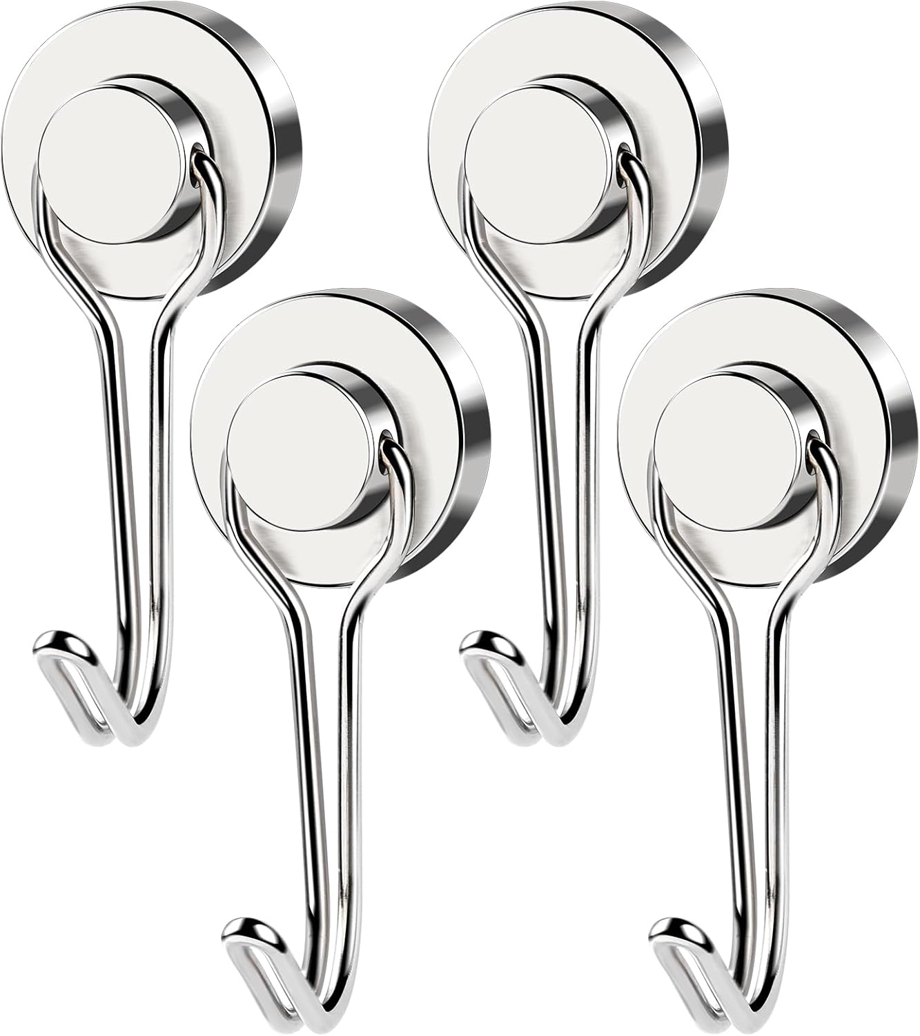 MIKEDE Magnetic Hooks, 40LB Strong Neodymium Magnet Hooks Heavy Duty, Magnetic Swivel Hooks for Hanging, Rust Proof Strong Magnets with Hook Magnetic Metal Hanger for Fridge, Toolbox - 4 Pack