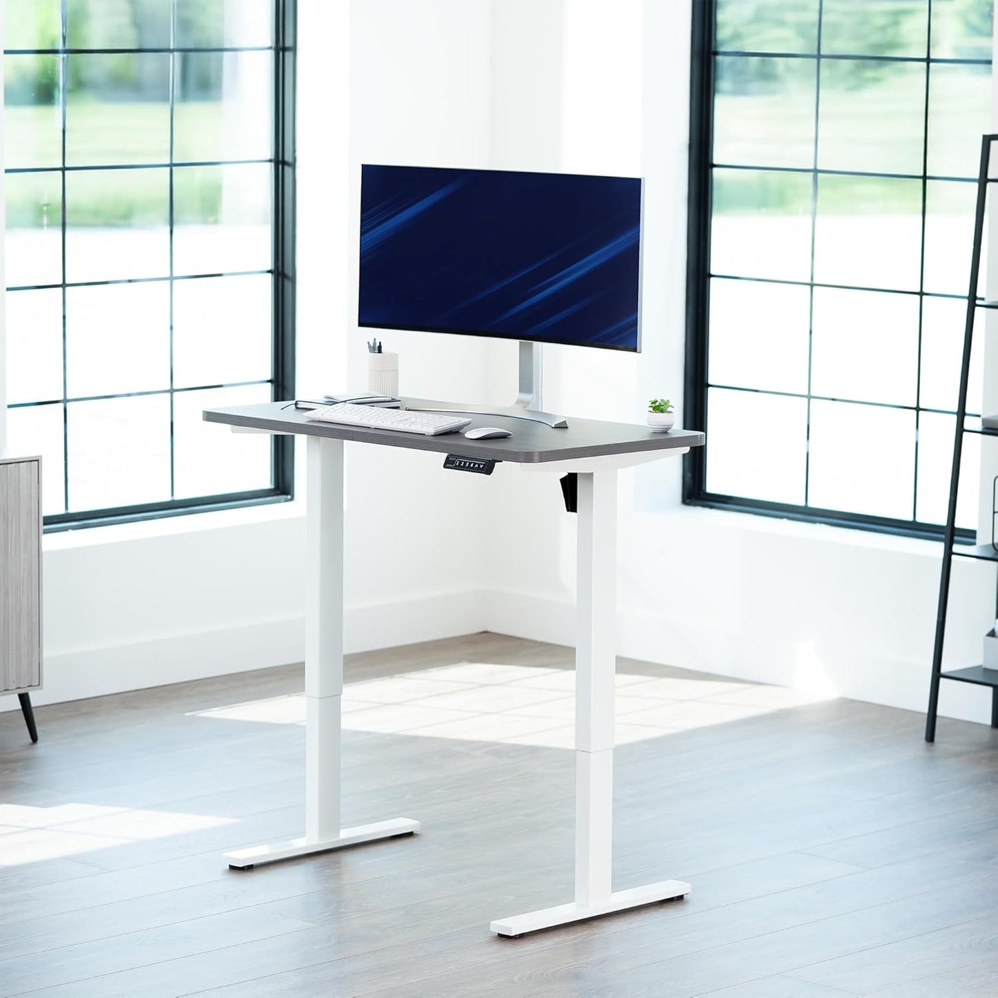 VIVO Electric 43 x 24 in Standing Desk, Memory Height Adjustment, 1B Series, One-Piece Dark Gray Top, White Frame, DESK-KIT-1W4G