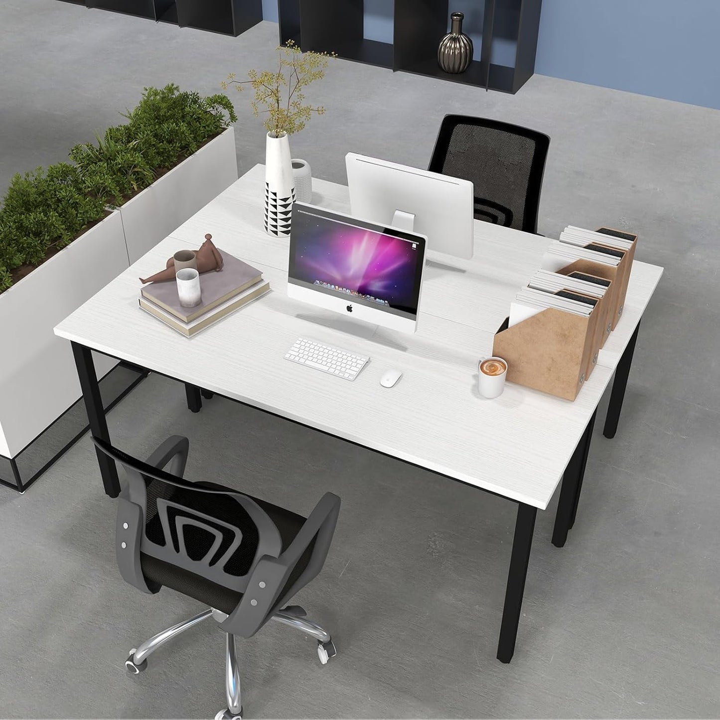 Bonzy Home Conference Tables 9ft Office Computer Desk for Meeting Room Study Writing Printer Podcast Table for 4-8 People Modern White 2PCS 110.2"x23.6"x29.5"