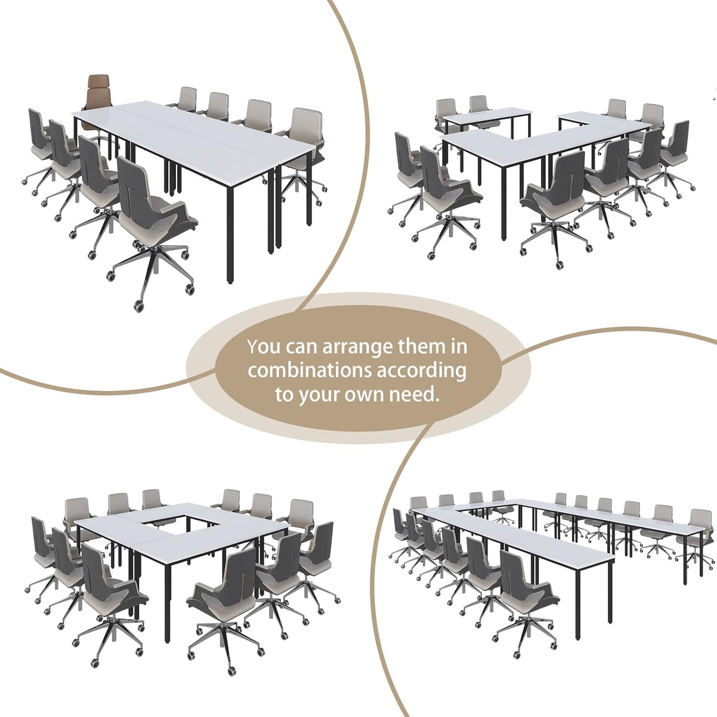Bonzy Home Conference Tables 20ft Office Computer Desk for Meeting Room Study Writing Printer Podcast Table for 24 People Modern White 10PCS 236.2"x47.2"x29.5"