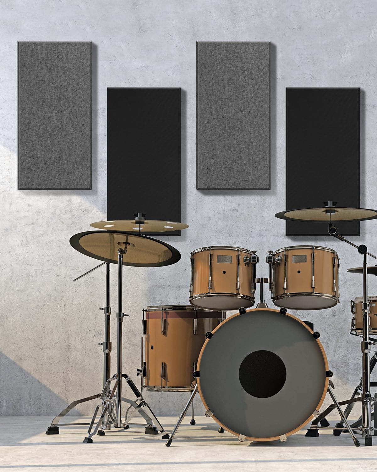 4Pack Fiberglass Acoustic Panels, Self Adhesive Sound Proof Foam Panels for Walls, Sound Dampening Panels for Studios, Office, Home Soundproofing Absorbing Noise Reducing, 23.6x11.8x2.5" Black Grey