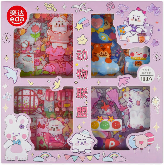 EAMOTOL 100 Sheets PET Decorative Stickers, Cute Waterproof Sticker Set for Scrapbook Diary Bullet Journaling Planner DIY Craft Album Calendar Notebook Laptop Phone Case- Animal Series