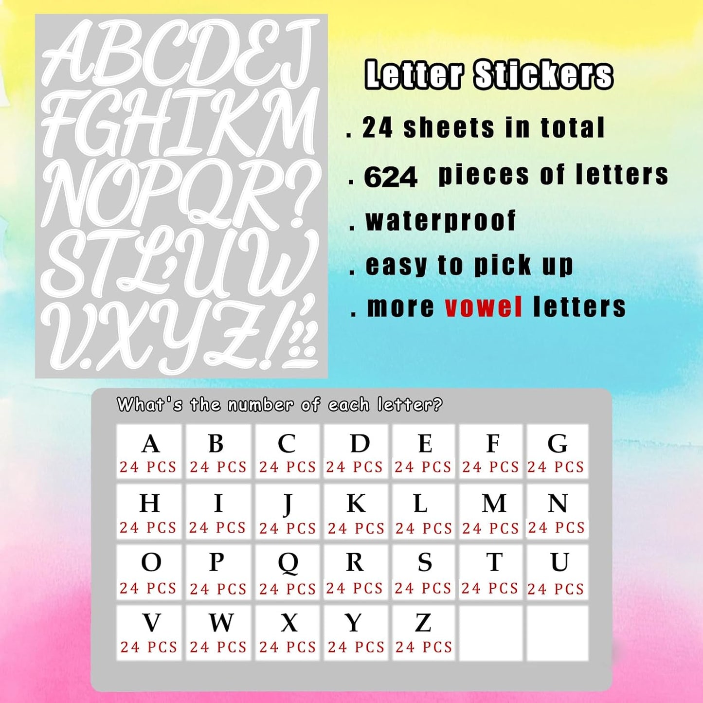 Bemeol 864 Pieces Letter Stickers 24 Sheets 2 Inch Alphabet Letter Stickers Self Adhesive Sticker Letters for Bulletin Board Classroom Mailbox Door Home Decor(White)