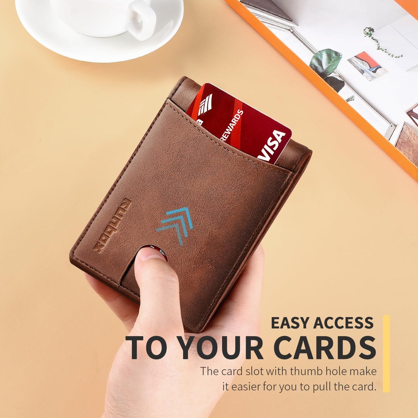 Slim Money Clip Wallets for Men RFID Blocking 11 Card Holder Minimalist Small Thin Carbon Leather Bifold Mens Front Pocket Wallet Gift Box