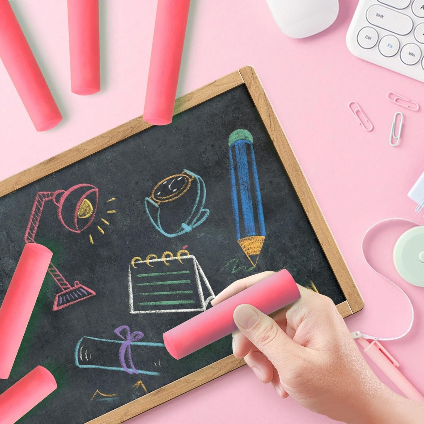 50 Pack Washable Sidewalk Chalks for Kids Non-Toxic Jumbo Chalk for Outdoor Art Play, Colored Chalk for Painting on Chalkboard, Blackboard and Playground (Red)