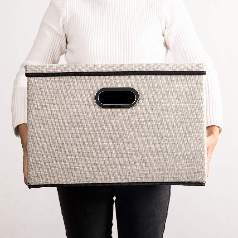 PRANDOM Large Foldable Storage Bins with Lids [5-Pack] linenFabric Decorative Storage Boxes Organizer Containers Baskets Cube(17.7x11.8x11.8) For 6+ Year Old Boys and Girls