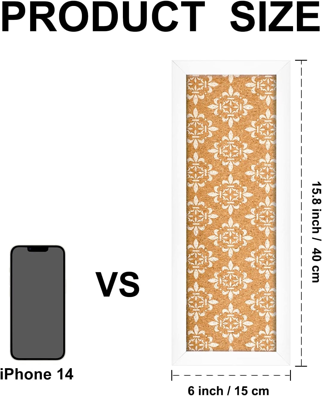 Long Decorative Cork Board for Walls, Bulletin Board with Floral Print, White Framed Pin Board Vision Board for Office School Bedroom and Dorm Room with Pins, Screws(1540,1pc)