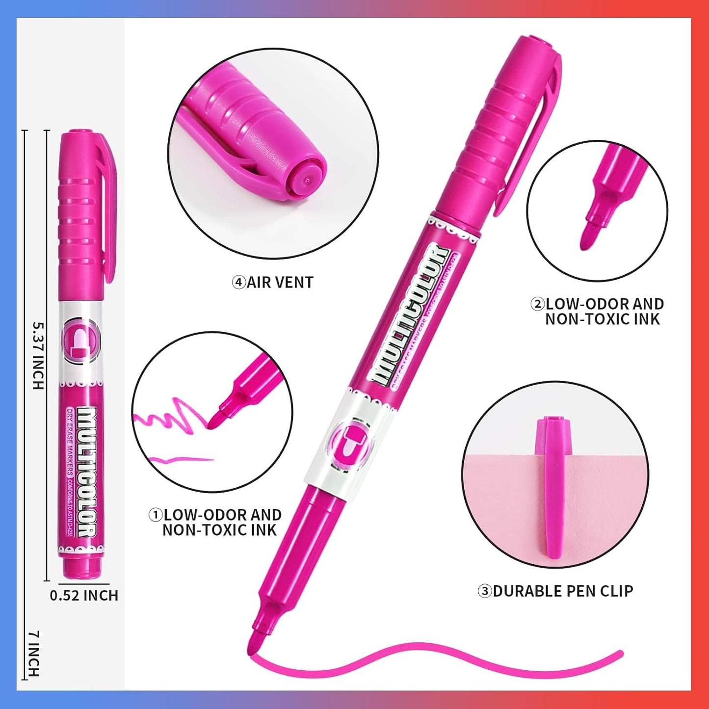 Dry Erase Markers, Fine Tip Whiteboard Marker, Low Odor Dry Marker, Fine Point Markers are pecfect for Whiteboard Mirrors Glass, Assorted Color Markers for School Office Home (8 Pack 8 Colors)