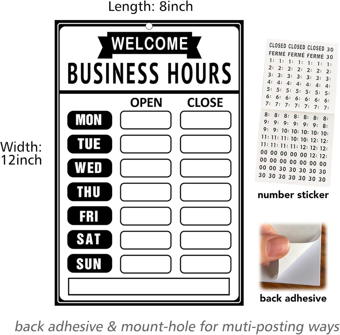 Open Closed Signs Business Hours Sign Set for Window Door Open Signs for Business Hour Closed Open Flip Sign Store Resturant Bar White