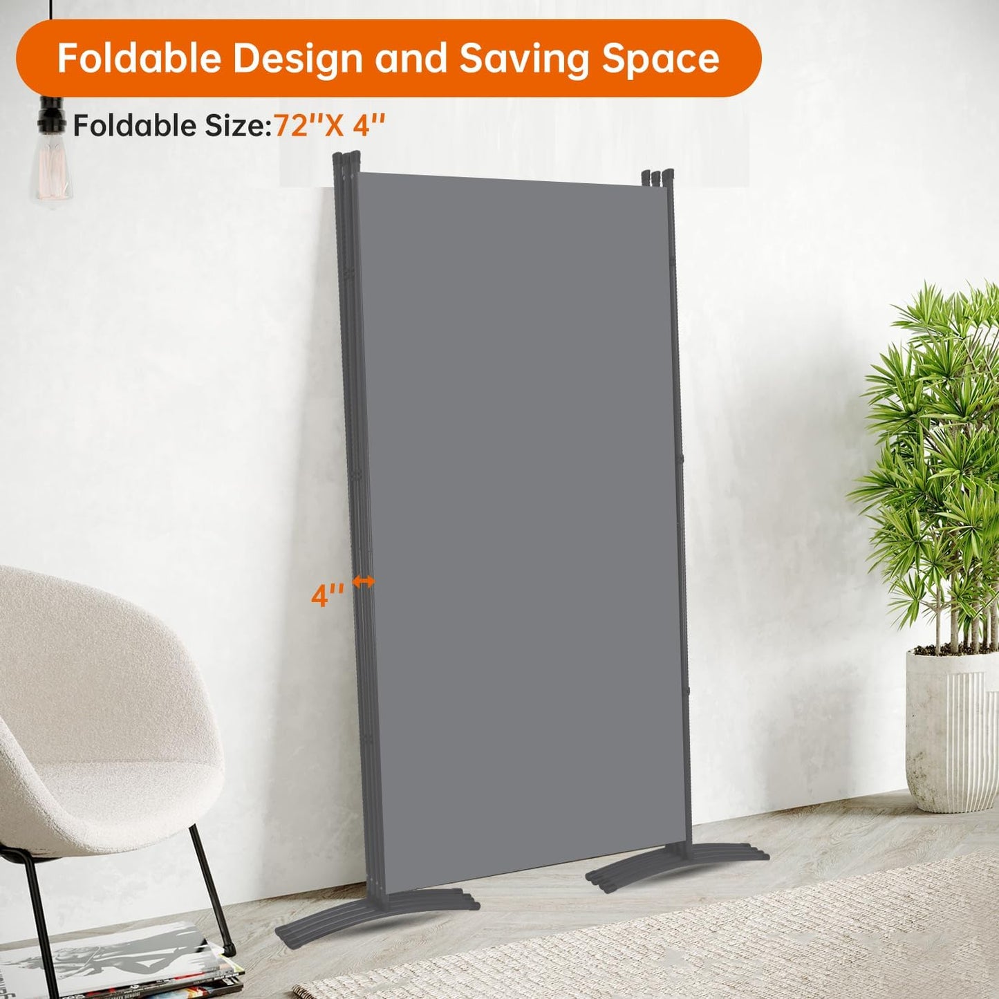 Room Divider 6FT Folding Privacy Screens, Partition Room Dividers w/Freestanding Design, Portable Wall Divider for Room Separtation, Fabric Screen Panel for Home Office Dorm (Grey, 4 Panel)
