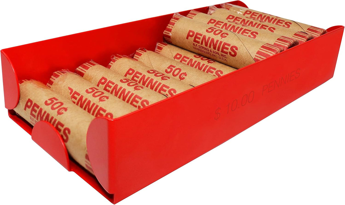 Nadex 4 Pack Assorted Aluminium Coin Trays - Stackable Single Compartment Coin Sorting and Storage Trays - Holds 20 Penny Rolls, 10 Nickel Rolls, 20 Dime Rolls, 10 Quarter Rolls