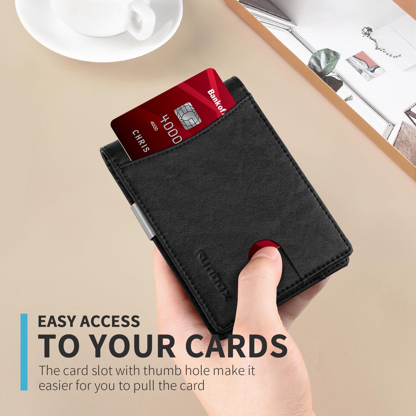 RUNBOX Money Clip Slim Wallets for Men RFID Blocking 11 Card Holder Minimalist Small Leather Bifold Men's Front Pocket Wallet Gift Box