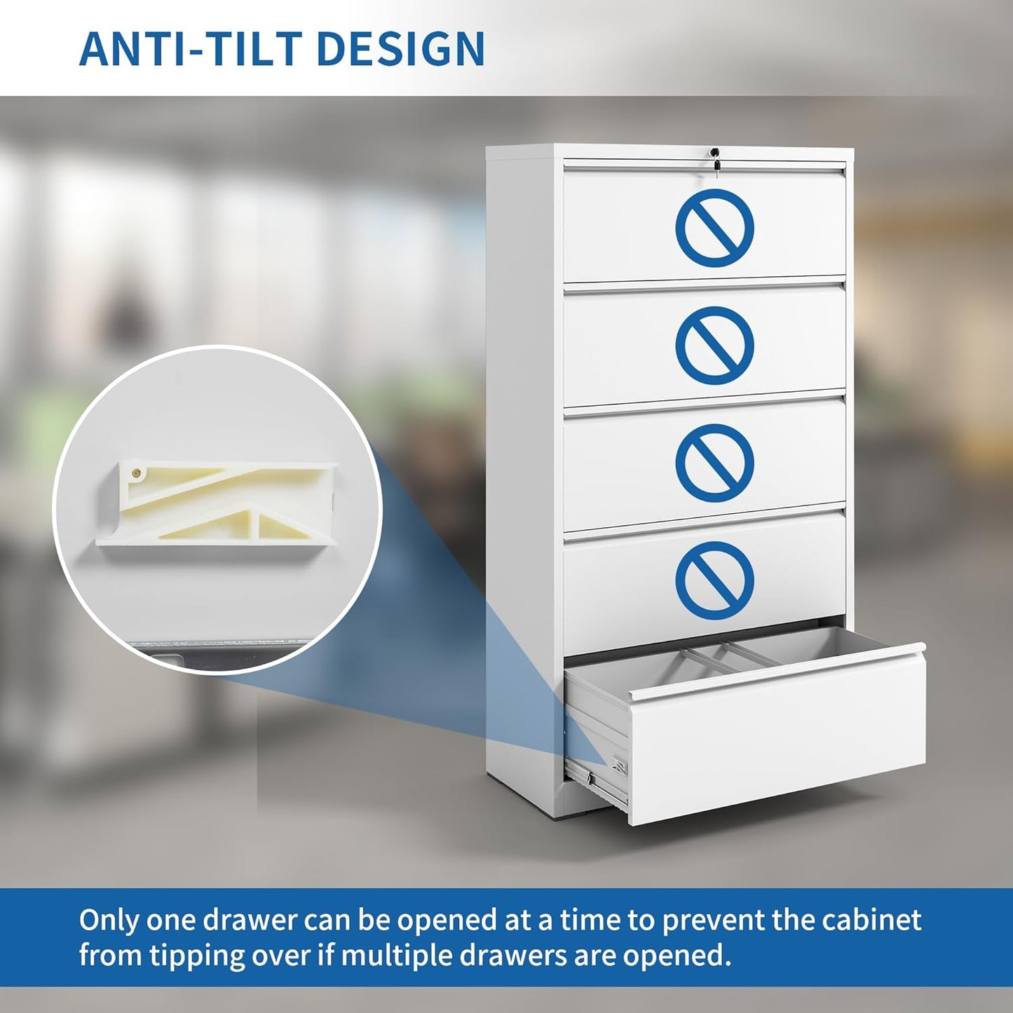 5 Drawer Lateral File Cabinet with Lock, File Cabinets for Home Office Legal/Letter A4 Size, File Cabinet Storage Cabinet, Require Assembly, White