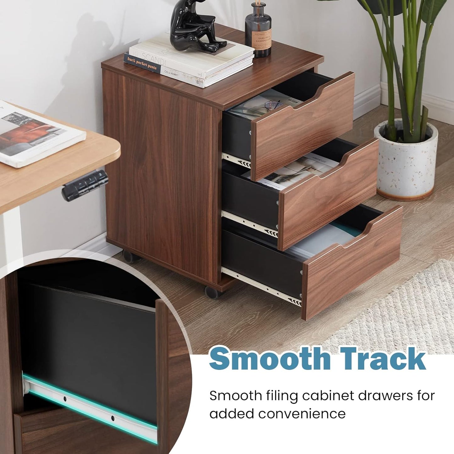 Farini Mobile File Cabinet for Home Office, 3 Drawer Chest Wood, Drawers Unit for Under Desk, Storage Drawers Cabinet Brown