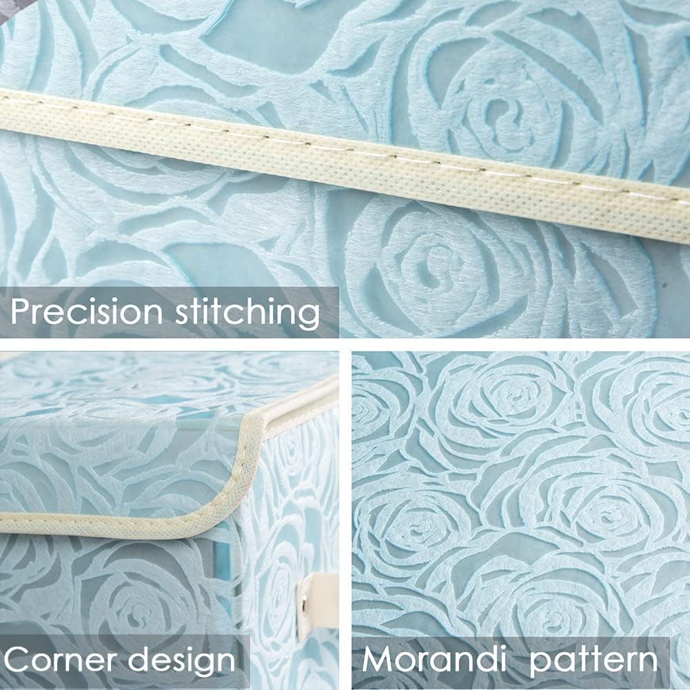 PRANDOM Large Stackable Storage Bins with Lids Fabric Decorative Storage Box Cubes Organizer Containers Baskets with Cover Handles Divider for Bedroom Closet Living Room 17.3x11.8x9.8 Inch 3 Pack