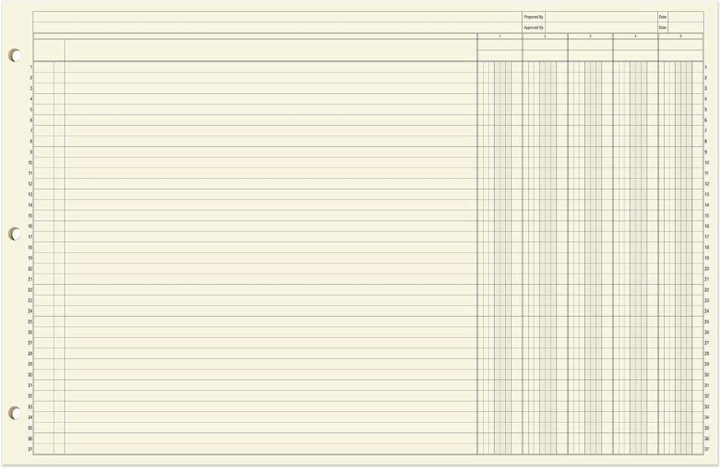 BookFactory Ledger Sheets/Large 5 Column Accounting Ledger Columnar (Five Columns) Loose Leaf Paper - 17'' x 11'', 50 Pages, Loose Leaf, 3 Hole Punched (SHEET-050-CLCLL(17x11-Ledger-5)-AX)