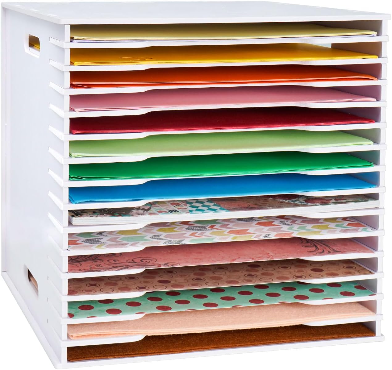 SANFURNEY Scrapbook Paper Organizer for Sizes 12" x 12", 15 Slots File Sorter Storage, Document Holder, Desktop Scrapbook Paper Organizer Rack for Home Office School (White, 15 Slots - Standard Size)