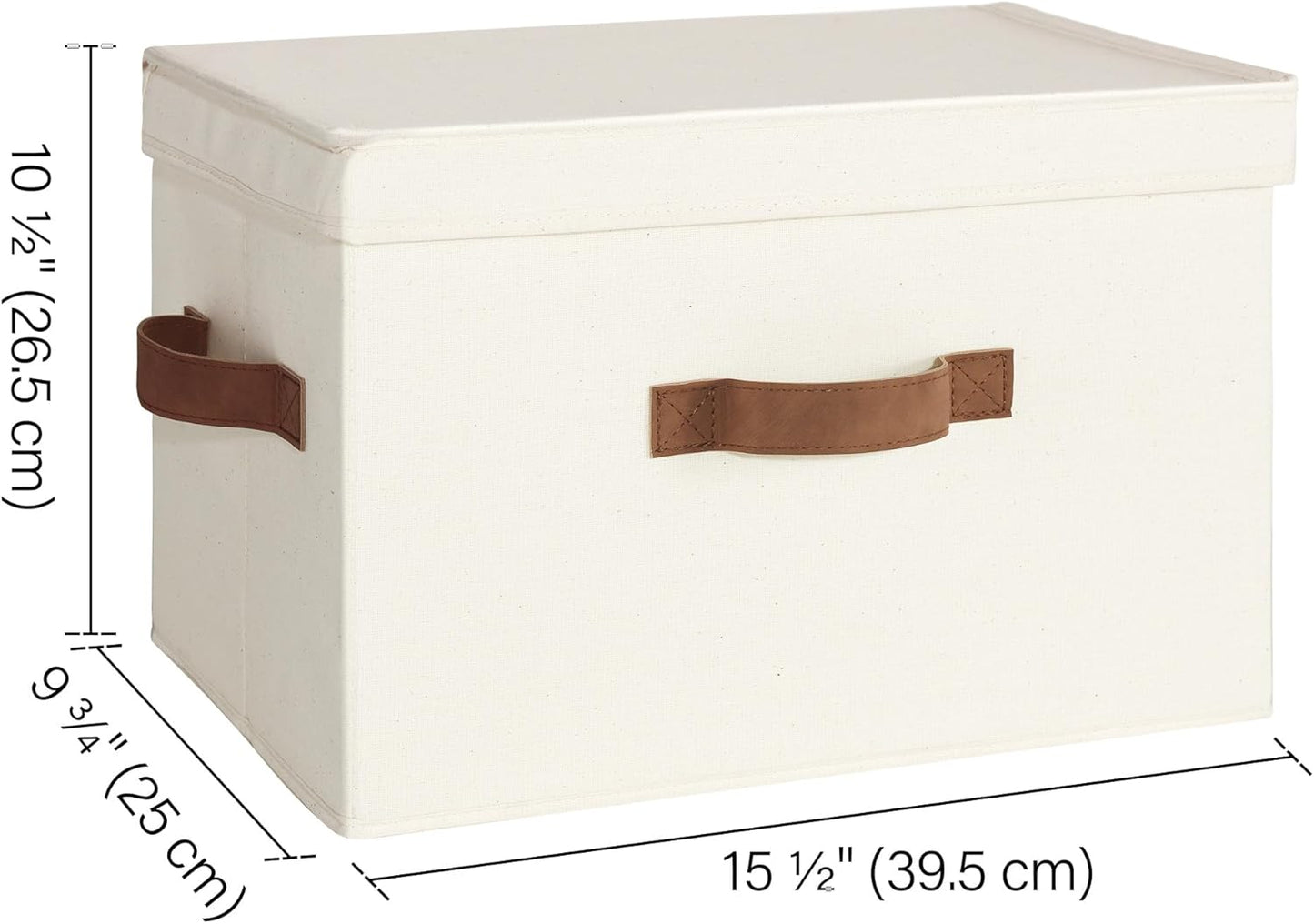 StorageWorks Fabric Storage Bins with Lid, Decorative Storage Boxes for Shelves, Stackable Closet Organizer Basket with Handles, Large, Ivory White, 2-Pack