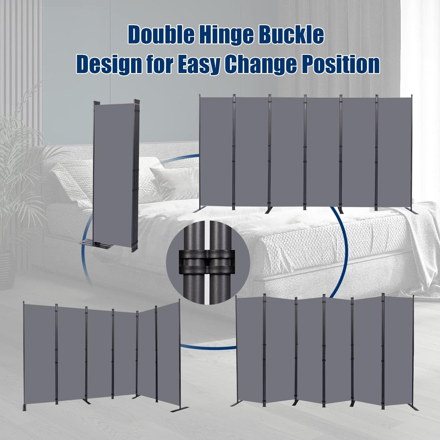 Room Divider 6FT Portable Room Dividers and Folding Privacy Screens, 132'' W Fabric Divider for Room Separation, 6 Panel Partition Room Dividers Freestanding Wall Divider Screen for Dorm Studio Office