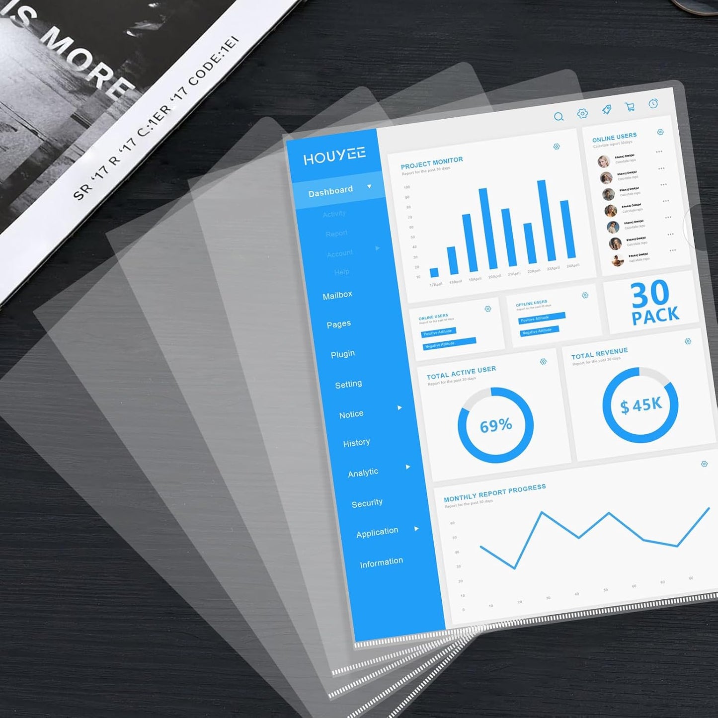 HOUYEE 30 Pack Heavy Duty Clear Document Folder, Plastic Paper Sleeve Fit for Letter Size Paper, for Home, Office, and School Use