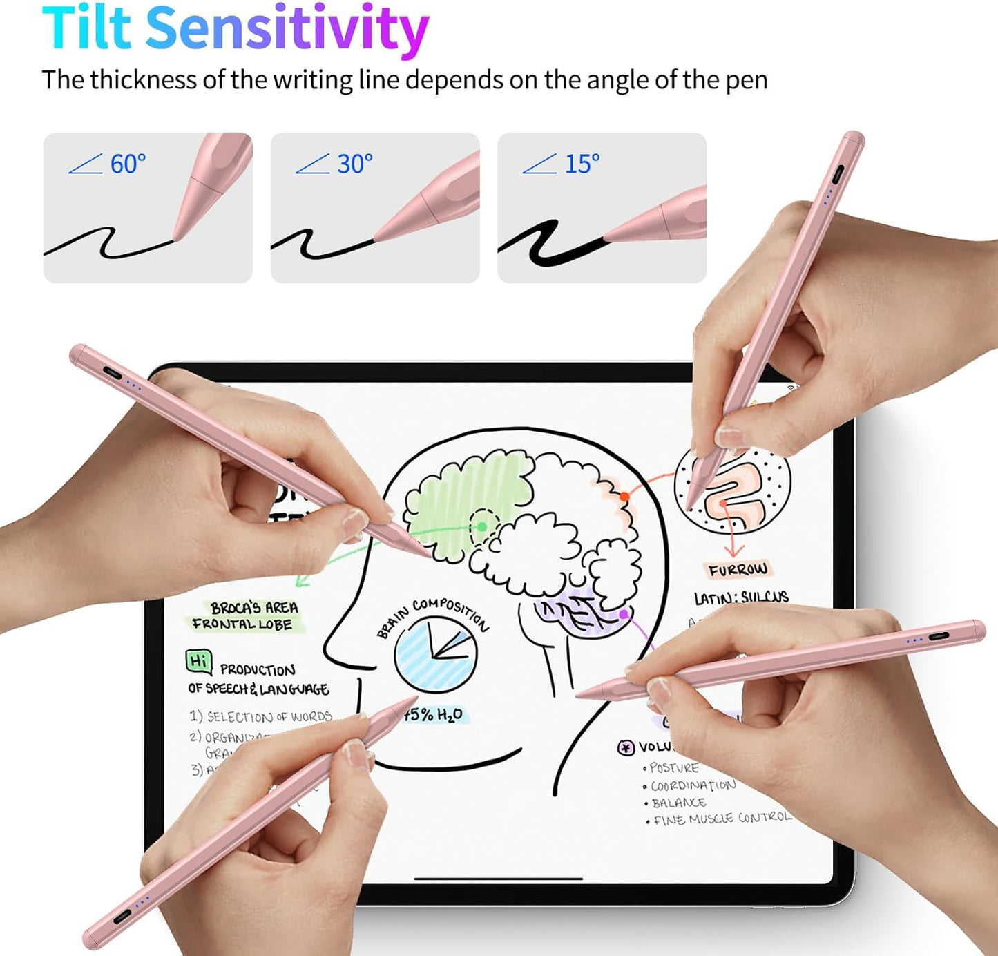 Stylus Pen for iPad, Fast Charging Pencil for Pad with Palm Rejection, Tilt Sensitivity for iPad 6-10, Pro 11"/12.9"/M4, Air 3/4/5/M2, Mini 5/6, Pink