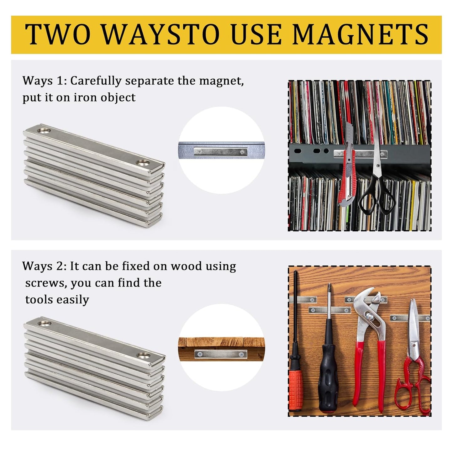 Strong Neodymium Thin Steel Bar Magnets, 3 Inch Heavy Duty Industrial Rare Earth Bar Magnets with Screw for Holding Handle Tools(12P, Sliver)