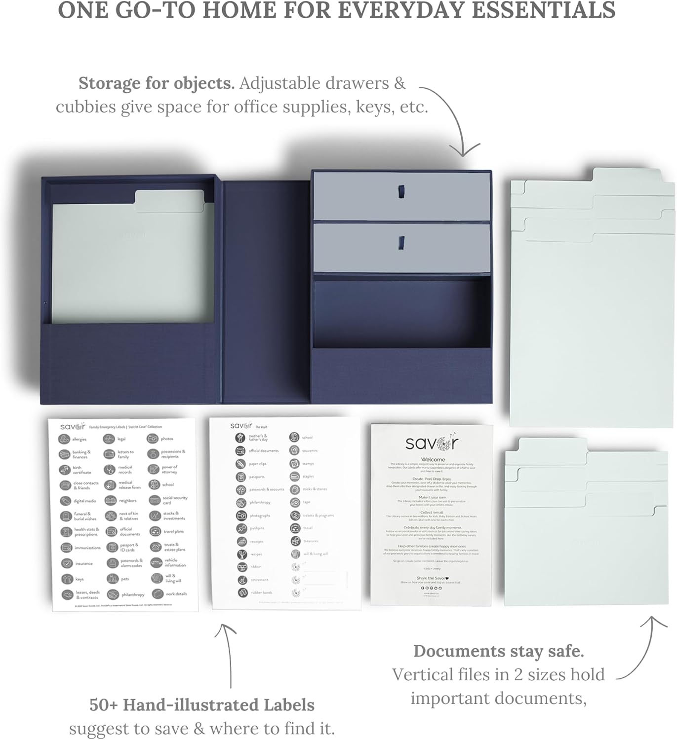 Savor | All-in-One Desk Organizer | Blue – Keep Desk, Office, and Home Organized All-in-One Storage System for Important Files, Documents, Stationery, and Office Supplies