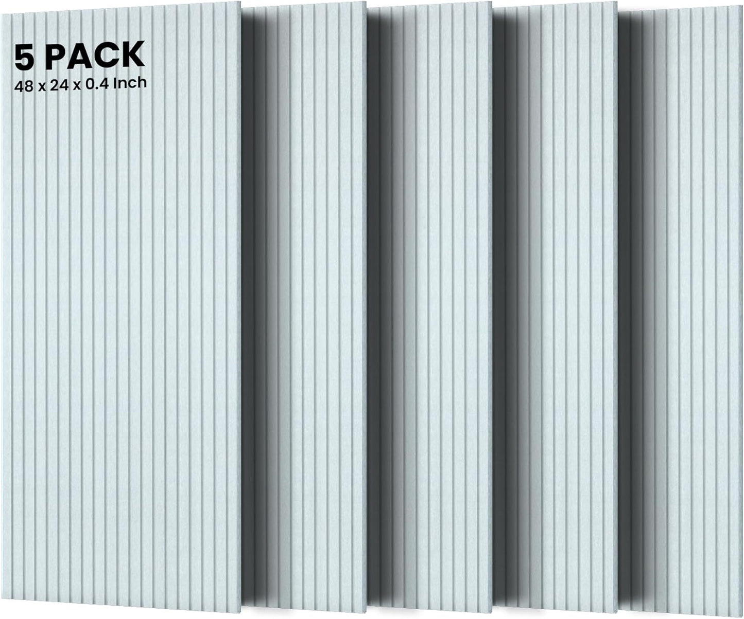 5 Pack Acoustic Panels, 48 x 24x 0.4 Inch Sound Proof Panels for Walls, Premium Wall Sound Absorbing Panels, Decorative Sound Dampening Panels for Media Room, Office and Studio,White