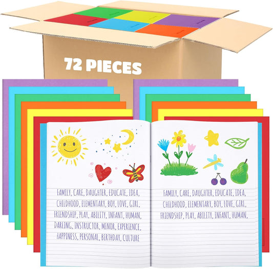 Henoyso 72 Pcs Primary Composition Notebook K-2 9 3/4 x 7 1/2 Inch Primary Journal, Back to School Supplies, Bulk Blank Writing Book for Kid to Write Draw Journal 60 Page Notebooks (Colorful)