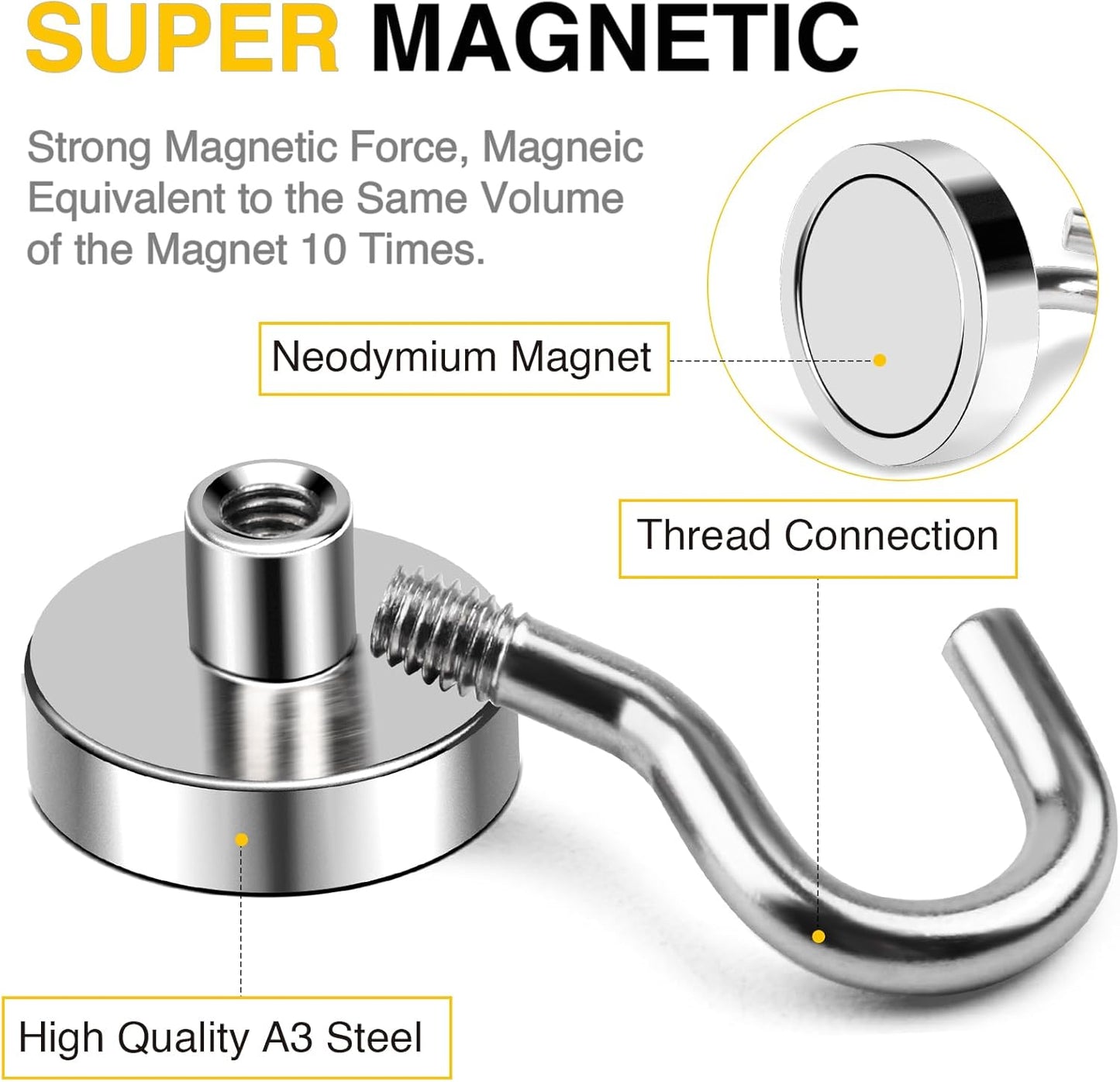 DIYMAG Magnetic Hooks, 80 LB Heavy Duty Strong Magnet with Hook, Rare Earth Neodymium Magnets for Hanging, Magnetics Hanger for Curtain, Home, Kitchen, Workplace, 20 Packs