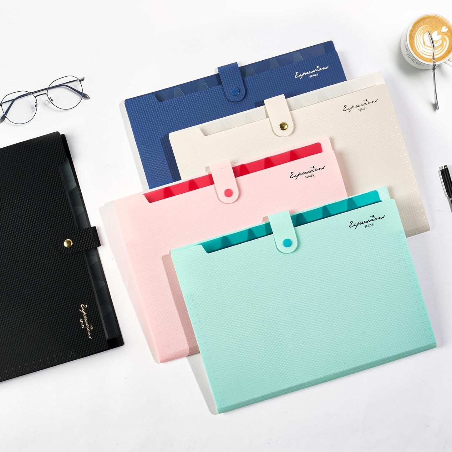 Sooez Accordion File Organizer, 8 Pocket Expanding File Folder with Labels, Letter Size Folders for Documents, Portable Paper Bill Receipt Organizer for Home School Office Supplies, Navy Blue