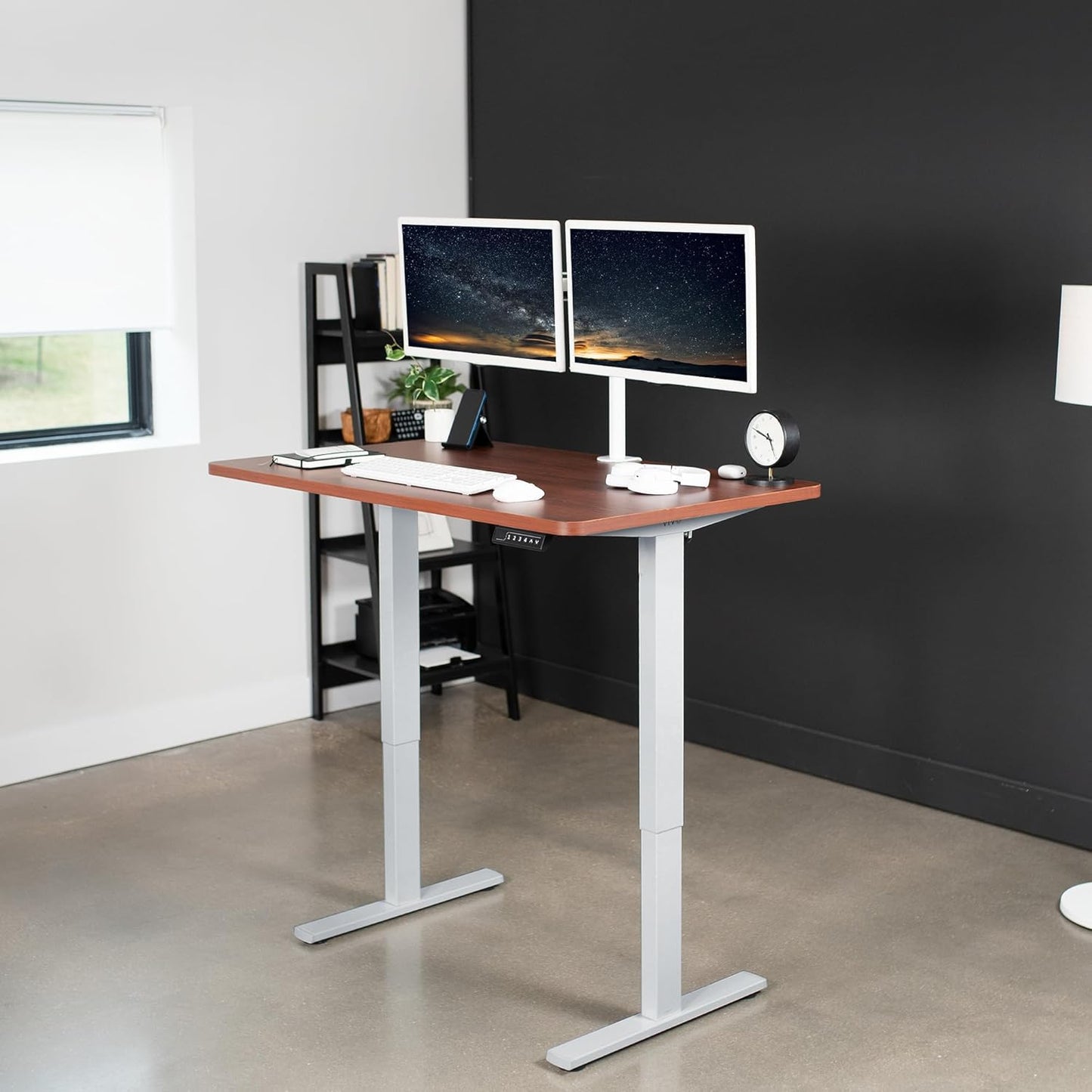 VIVO Electric 48 x 30 in Standing Desk, Memory Height Adjustment, 1B Series, One-Piece Dark Walnut Top, Gray Frame, DESK-KIT-1G5D