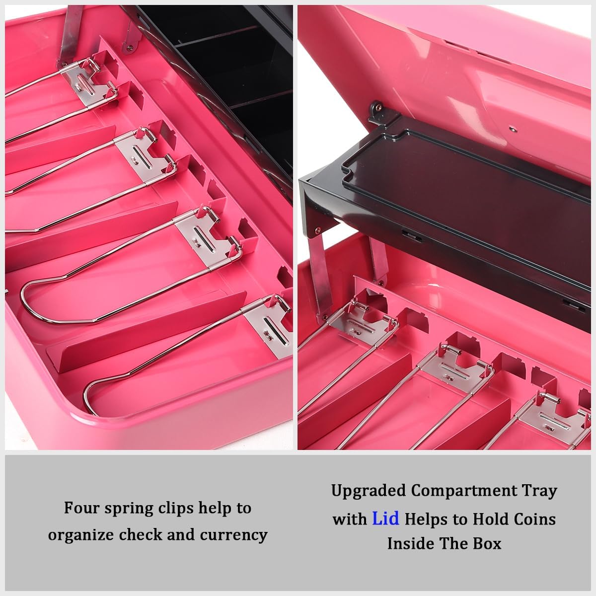 Jssmst Locking Metal Cash Box with Coin Lid, 11.8L x 9.5W x 3.5H Inches, Safe Money Box with Combination Lock, Pink, SM-CB0516P