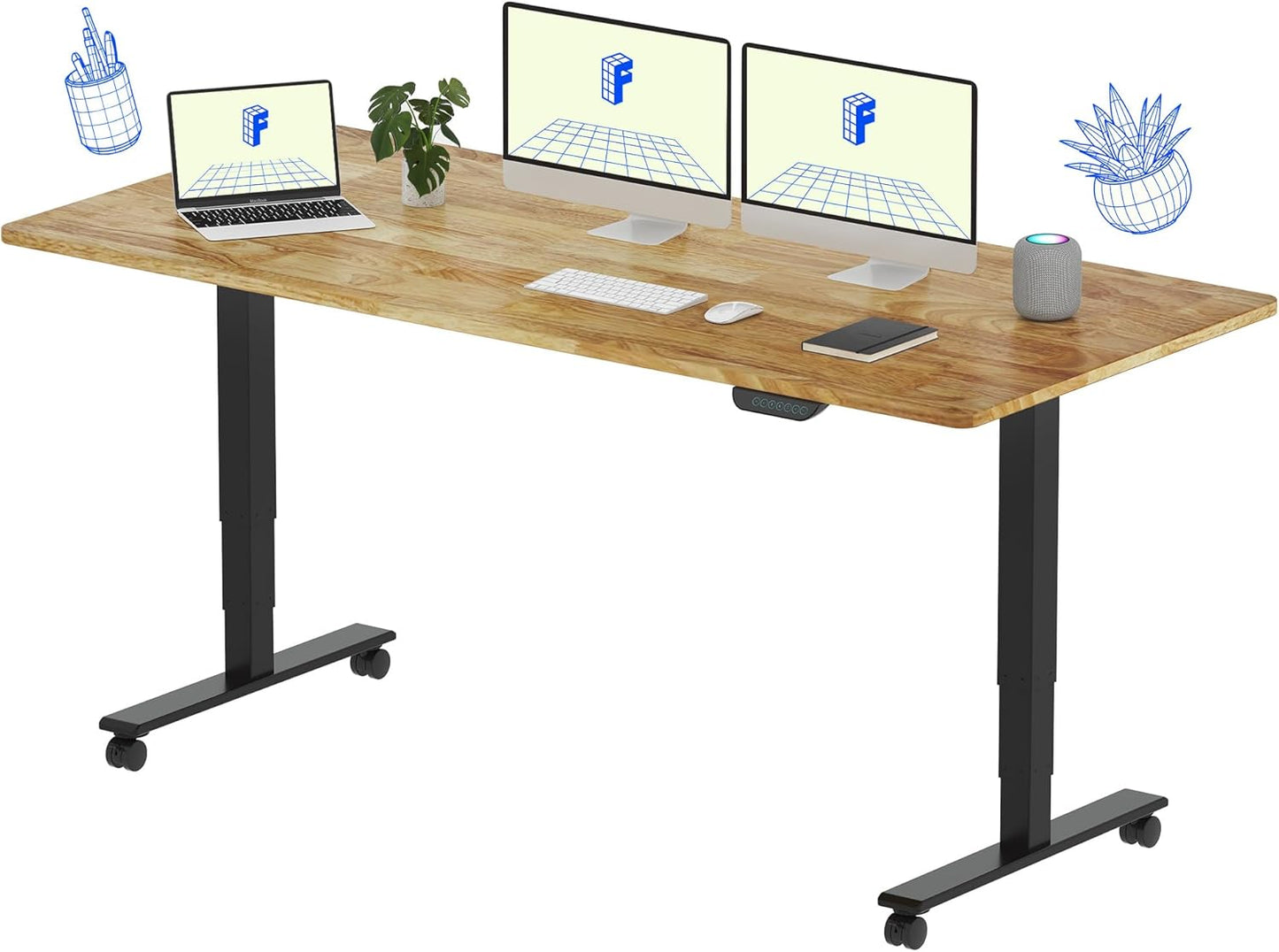 FLEXISPOT E6 MAX Rubber Wood Dual Motor 3 Stages Standing Desk 71x30 Inch Whole-Piece Board Electric Height Adjustable Stand Up Desk 150KG Load Capacity(Black Frame + Rubber Wood Desktop)