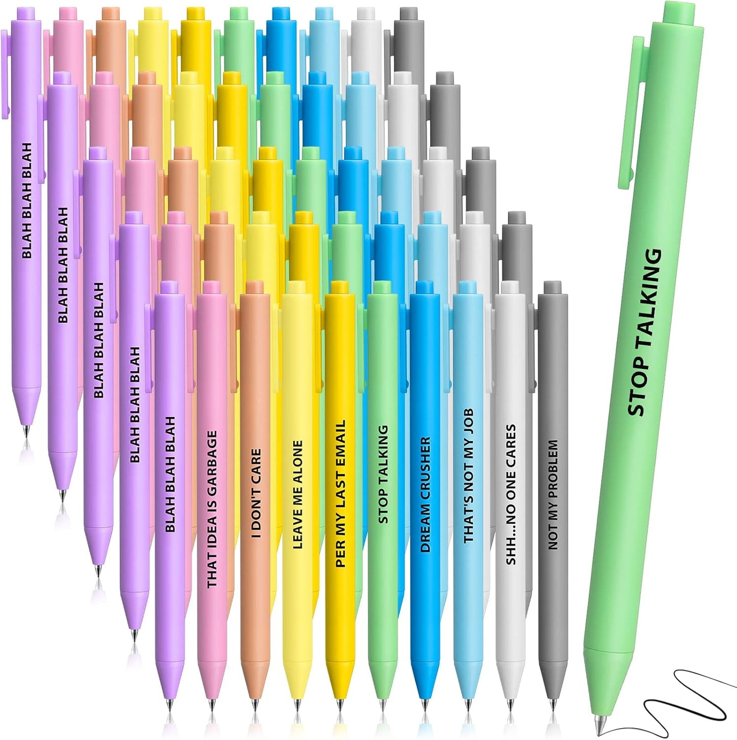 Epakh 50 Pcs Funny Pens Inspirational School Pens Bulk Positive Motivational Quotes on Ballpoint, Black Ink Pen for Adults Back to Schools Gift from Teacher(Interesting,Macaron Color)