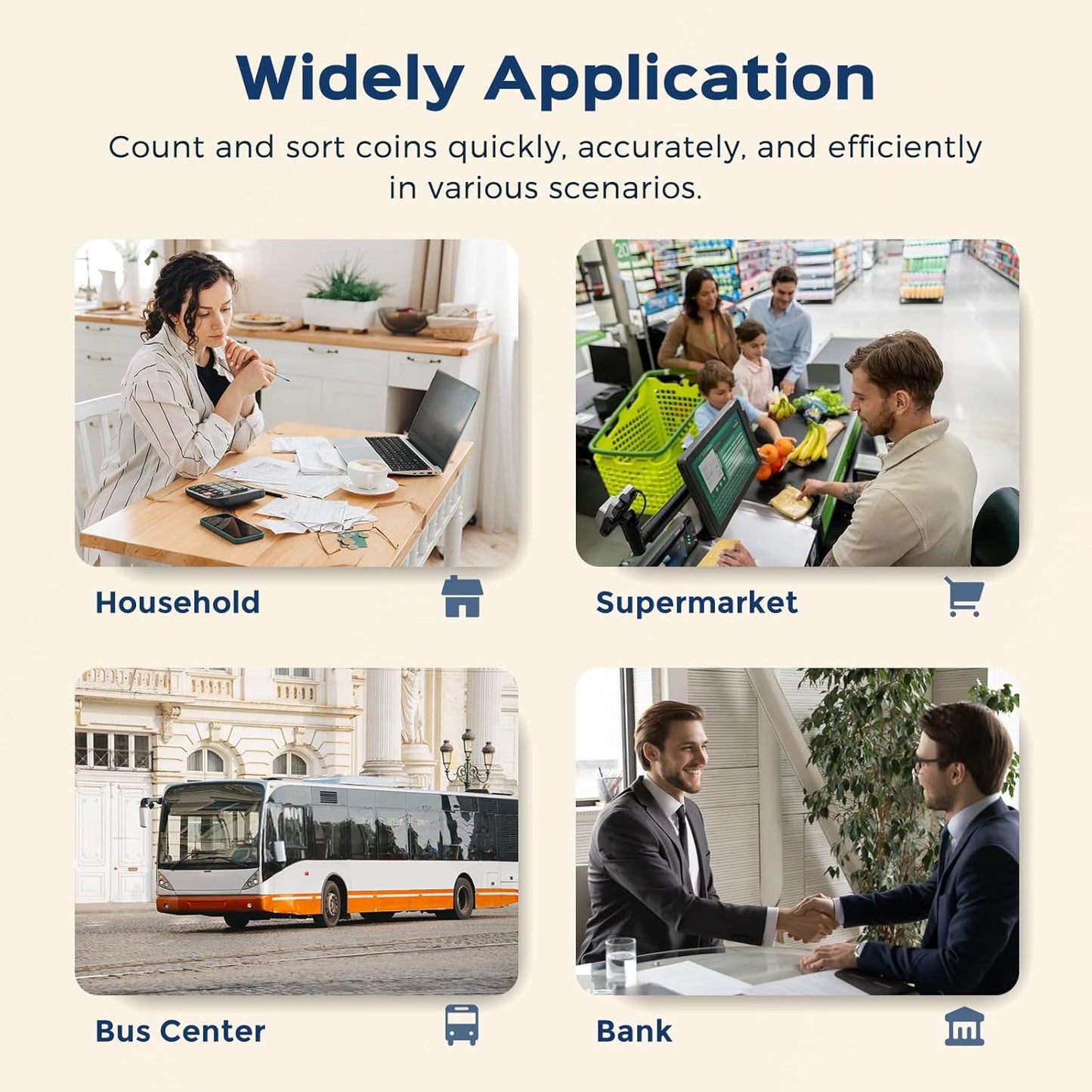 Bonvoisin Coin Counter & Coin Sorter Machine for USD Coin 1￠ 5￠ 10￠ 25￠ $1, Sorts up to 270 Coins/min, Included 5 Coin Trays & 5 Tubes & 50PCS Wrappers