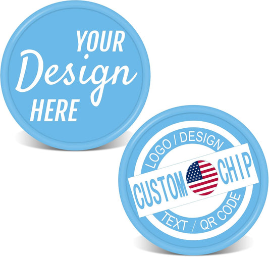 500 Personalized Plastic Chips, Custom Poker Chip, Print Your Logo Image or Text, Good for Golf Ball Markers, Challenge Coins, Business Cards, Drink Tokens