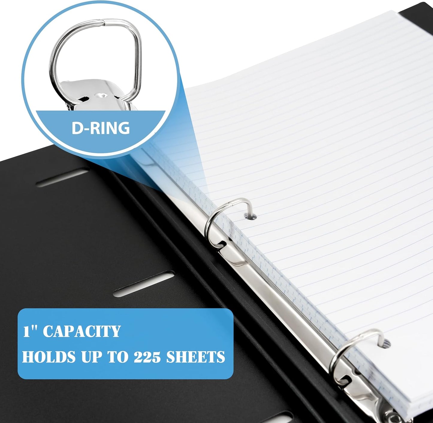 INFUN 1 Inch Telescoping 3 Ring Binder- 4 PCS-Black, Portable Plastic Binder with Telescoping Spine, 3 Ring Binders with Foldable Front Cover Holds 8.5" x 11" Paper for School,Office and Homes